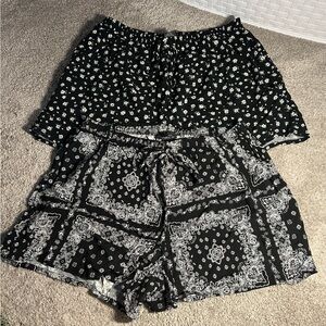 Floral and Paisley Black Shorts Set